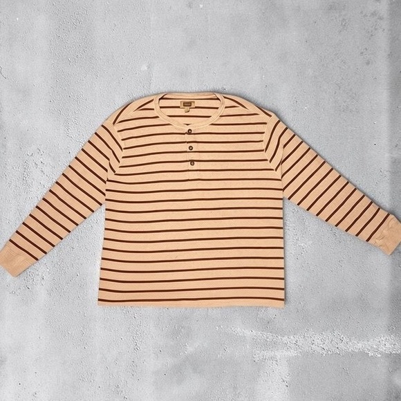 The Foundry Supply Co. Other - Foundry Supply Co Mens 3XL Henley Shirt Tan Brown Striped Waffle Thermal Cotton